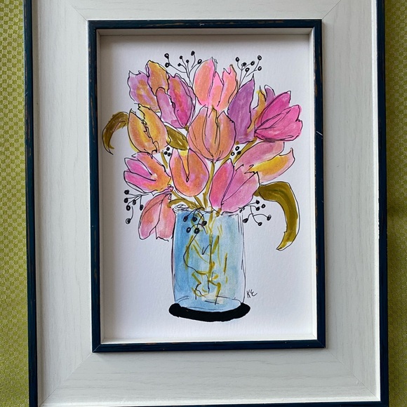 Framed Floral Artwork with Pink and Gold Accents - Picture 5 of 9
